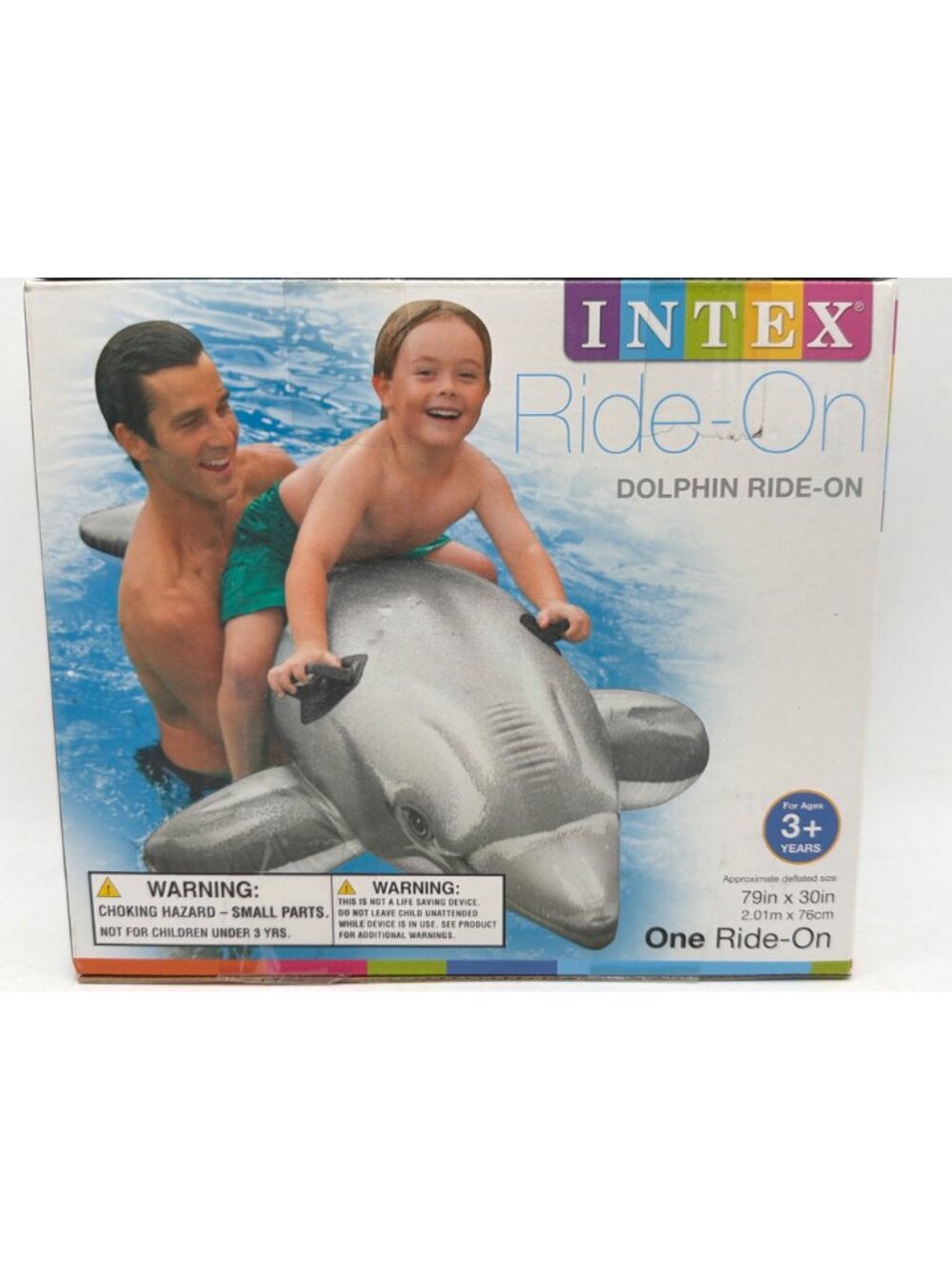Intex Dolphin Ride-On Inflatable Pool Toy With Durable Handles & Repair Patch - Picture 3 of 4